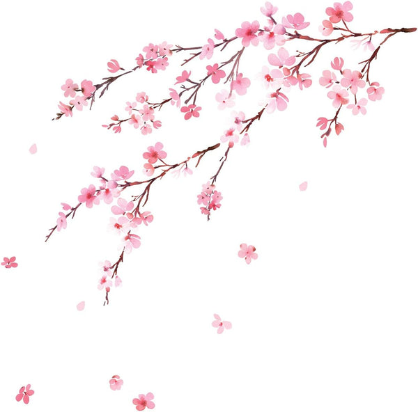 DECOWALL DS6-2003 Watercolor Cherry Blossoms Wall Stickers, Peel and Stick Removable Decals for Kids Nursery Décor