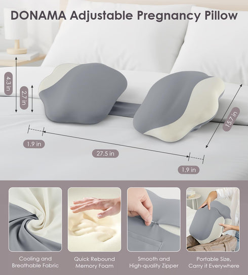 Pregnancy Pillows for Sleeping, Memory Foam Maternity Pillow Support for Back Belly HIPS, Adjustable Travel Wedge
