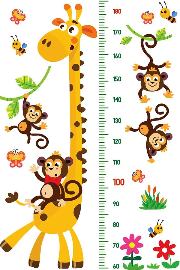 DEKOSH Giraffe & Monkeys Kids Height Wall Chart - Peel & Stick Nursery Wall Decals for Baby Bedroom