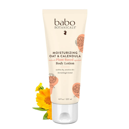 Babo Botanicals Moisturizing Oat & Calendula Body Lotion - Vegan, Lightly Scented, for Dry or Sensitive Skin, 1 or 2