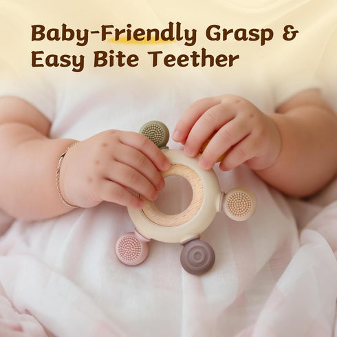 Wenobby 3 Packs 0-6 6-12 Teether Rings for Months Babies, Teething Toys with Pacifier Clip Holder, Baby Chew Toys