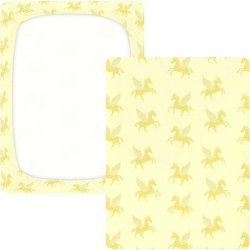 miaozhen 1 Pack 52x28 Cotton Baby Crib Sheets Soft Comfy Ghothic Pegasus Pastel Yellow Boy Girl Crib Sheet for Nursery