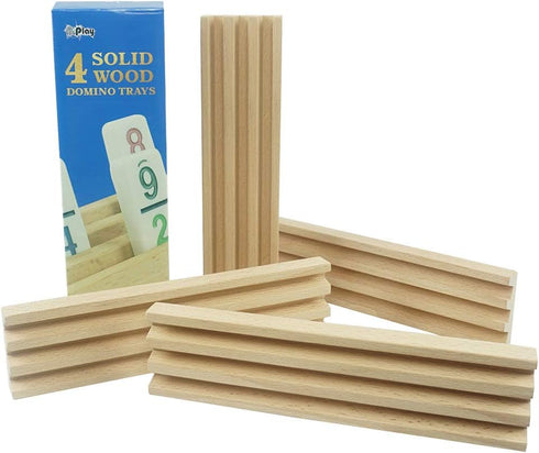 PUREPLAY Wooden Domino Trays Set of 4, Wooden Domino Trays Holders for