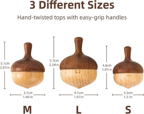 3 3+, Wooden Spinning Tops Montessori Toy | Pcs Handcrafted Tops for Kids Smooth & Safe, Gift-Ready | DadCarved