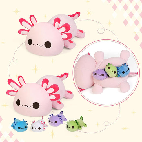 KMUYSL Axolotl Plush Toys Set - Mommy Axolotl with 4 Baby Axolotls, Gifts for Kids