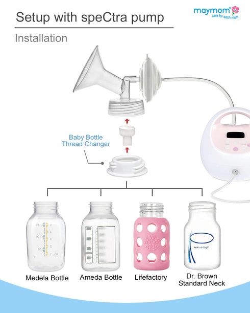 Maymom Baby Bottle Thread Changer for Spectra S1 S2 Pumps, Compatible with Medela Bottles, Includes Duckbills