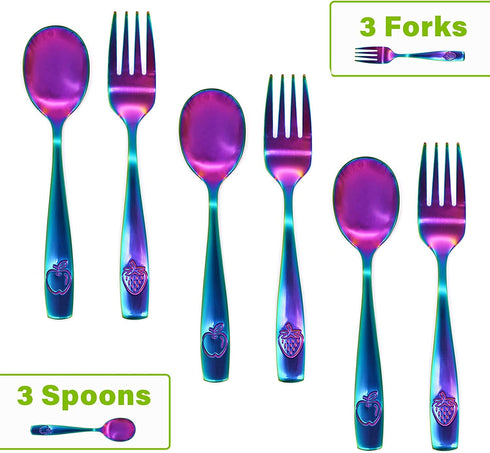 6 Piece Stainless Steel Kids Silverware Set - Child and Toddler Safe Flatware - Kids Utensil Set - Metal Kids Cutlery Set (Includes 3 Small Kids Spoons & Kids 3 Forks, UV Rainbow) by CHILLOUT LIFE
