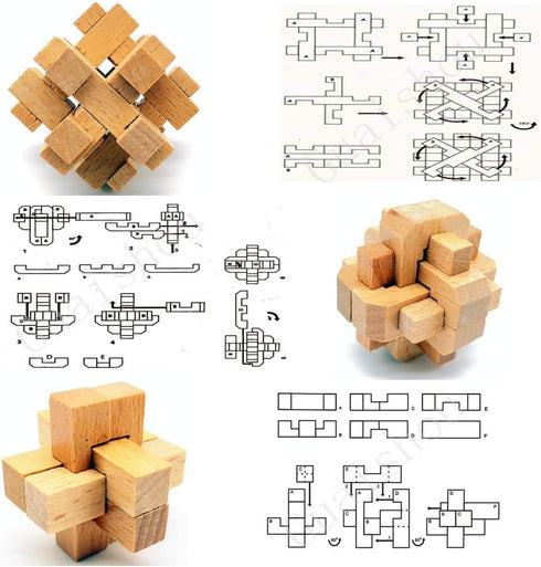 Guaishou 10-in-One 3D Small Wooden Puzzles, Kongming Lock IQ Test Toy for Teens and Adults