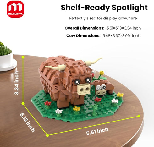 MIAMIACITA Set, 6+ Highland Cow Building Farm Animal Toy Brick Kit, Creative Scottish Cattle Model for Adults & Kids