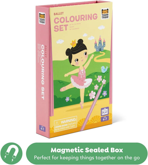 Set 3+ 14014, Schylling Tiger Tribe Ballet Coloring - Travel Take Along Art Kit - All Supplies Included - Easy Storage