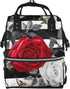 KLOPH Diaper Bag Backpack Black White Stripes Red Rose Flowers Mommy Bag Multifunction