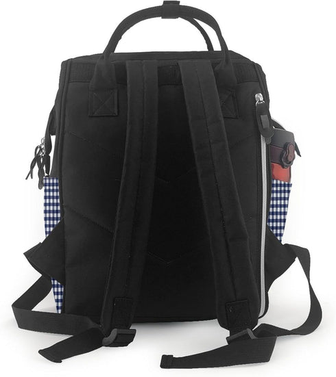 Qewfoju 2 Backpack Navy blue Gingham Pattern Diaper Bag Multifunctional Baby Bags for Baby Girls & Boys Large Capacity