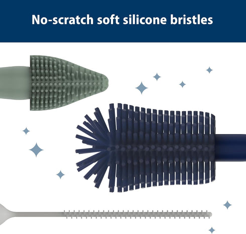 Set 3-Pack Dr. Brown's Silicone Cleaning Brush with Bottle, Spout, and Straw Brush, + Soft Touch No Scratch Baby Bottle