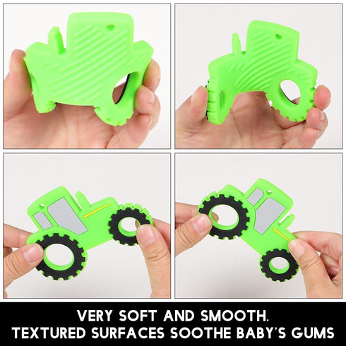 Baby Tractor Teething Toys, Food Grade Silicone Teether with Pacifier Clip Holder, Pain Relief for 3 Months+ BPA Free