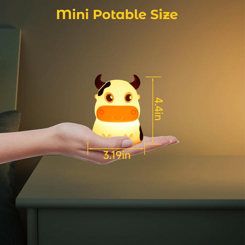 AVEKI Night Light for Kids, Portable Tap Control Silicone Cow LED Lamp, 7 Colors Mode for Nursery Bedroom