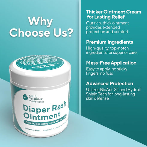 8 oz Marie Originals Premium Diaper Rash Ointment - Triple Action Diaper Rash Cream for Baby - Soothes and Moisturizes