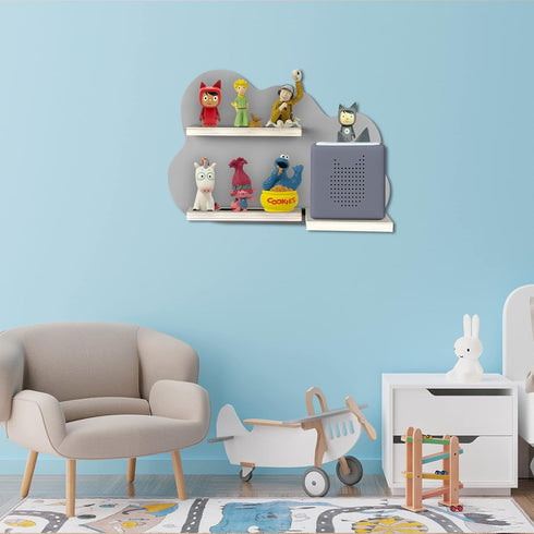 Magnetic Wall Shelf for toniebox - Space for 14 Figures, Wooden Design, Gray