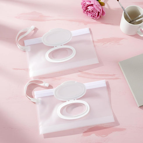 Sorcristy 4PCS White Baby Wet Wipes Pouches, Travel Wet Wipes Bags Cases, Reusable Refillable Portable Travel Wipe