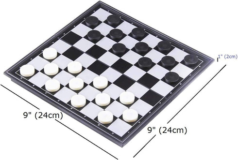 8x8 Board Checkers Draught 64 Squares, Table Game, Draughts, Checkers with Extendable Board 9x9 Inch, 12 Black 12 White Pieces Draughts 8x8 Board