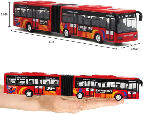 City Bus Toy for Kids, Metro Articulated Electric Bus with Sounds and Lights, Die Cast Alloy Pull Back Vehicles Gift