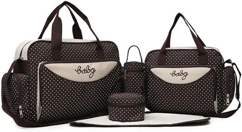 PUPZY 5pcs Diaper Bag Tote Set - Baby Bags for Mom (Brown