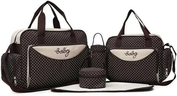 PUPZY 5pcs Diaper Bag Tote Set - Baby Bags for Mom (Brown