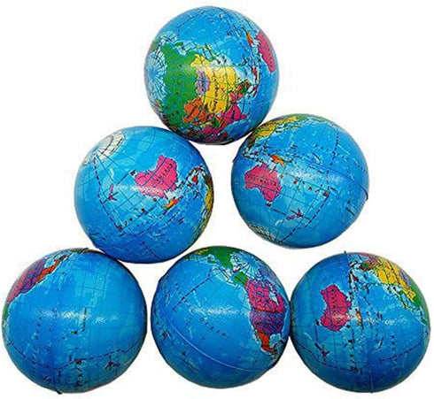 Sohapy 2.48'' Mini Squeezable Globe Stress Balls, Soft PU Earth Pattern Tension Reliever, Party Favor