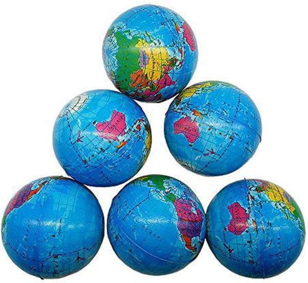 Sohapy 2.48'' Mini Squeezable Globe Stress Balls, Soft PU Earth Pattern Tension Reliever, Party Favor