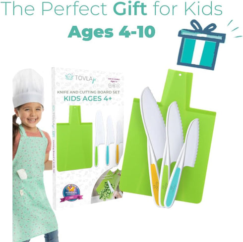 TOVLA JR. Toddler Kitchen Knife and Cutting Board Set, Safe Tools for Ages 3+, Montessori