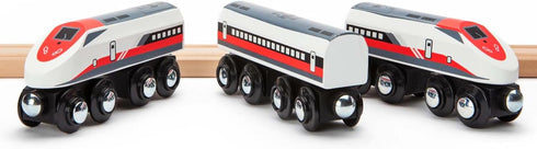 inc. Wooden Bullet Train, Wooden Train Set of 2 Modern Engines with Magnetic Connectors, Compatible with Thomas