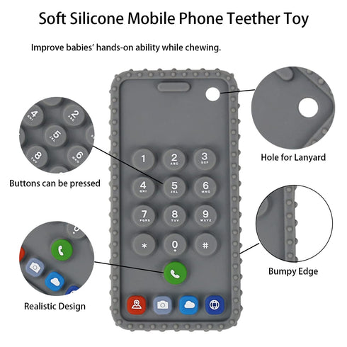 Mobile Phone Shape Teething Toys - Silicone Baby Teether with Pacifier Clip for Babies 6-18 Months - Sensory Toys Pack 1