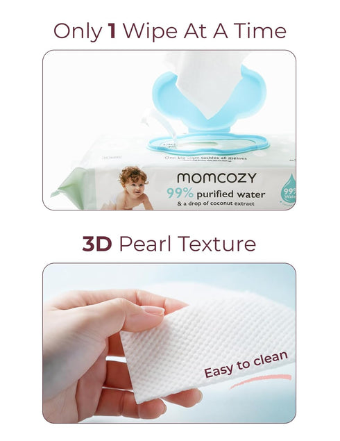 Momcozy 99% 8 Packs (480 Baby Wipes-Extra Large Size Design, Water Based, Unscented & Hypoallergenic, Cleansing