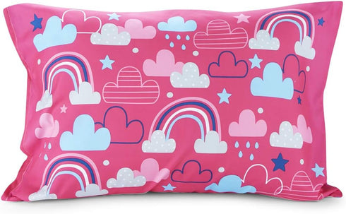 Funhouse Let's Chase Rainbows Toddler Bedding Set - 4 Piece Comforter, Sheet Set for Girls Bed, Pink
