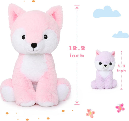 MorisMos Stuffed Fox Mommy & Babies Plush Toy Set, Large Soft Foxes for Women, Girls, Kids