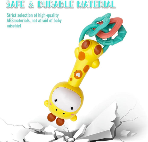 Baby Music Rattles Toy for 6-12 Months, Teething Toys with Music and Light, Toddler Learning Gifts (Giraffe)