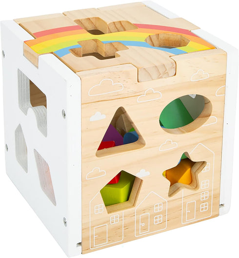 Wooden Rainbow Shape Sorter Cube - Sorting Toy with 13 Geometric Shapes, Educational Game for Ages 12+ Months