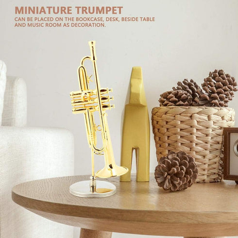 Music Instrument Miniature Replica - Mini Musical Instruments Collection Trumpet Model with Case Stand