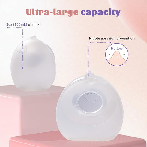 ZCBB (2 Counts), 3oz/100ml Breast Milk Collector Silicone Breast Milk Collectors for Breastfeeding, Silicone Hands Free