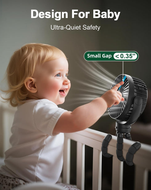 65H 12000mAh Timming, FRIZCOL Portable Stroller Fan, Use As Power Bank, Battery Operated Fan Flexible Tripod Baby Car