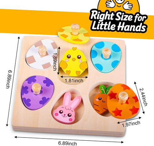 Waybla 1-3 Easter Basket Stuffers - Easter-Themed Wooden Peg Puzzle for Toddlers Years, Montessori Educational Toy