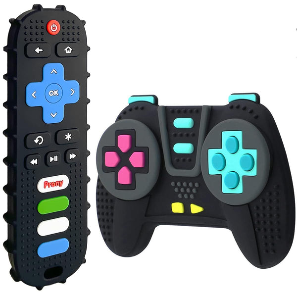 Silicone Remote Control and Game Controller Teething Toys for Baby 3 Months and Up, Sensory Teether Toys