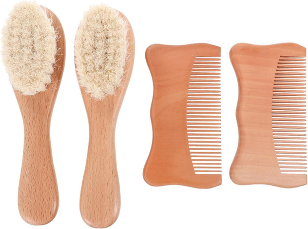 BESPORTBLE Woolen Beech Wooden Comb and Brush Set for Scalp Grooming and