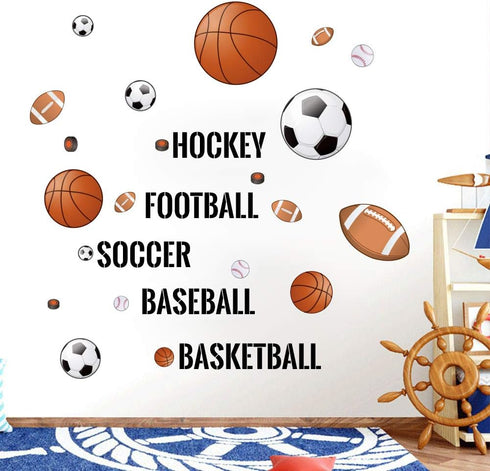 Supzone Sport Balls Wall Stickers Boys Wall Decals for Basketball Soccer Baseball Football Hockey Playroom Decor