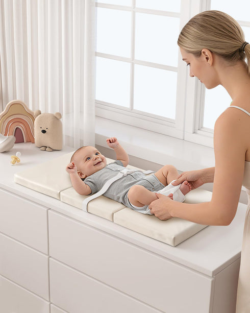 YACODAVO Foldable Baby Changing Pad with Vegan Leather Cover, Standard Side Waterproof & Wipeable Changing Pad