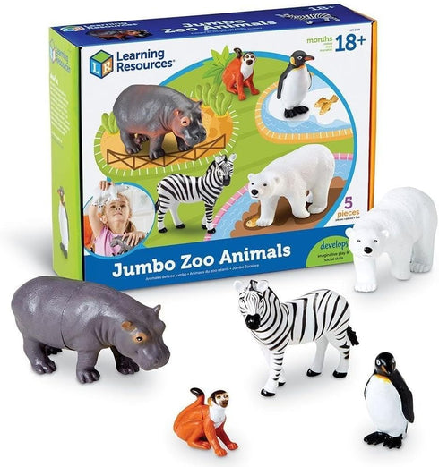 Jumbo Zoo Animals I Monkey, Penguin, Zebra, Polar Bear, Hippo, 5 Animals, Ages 2+ by Learning Resources