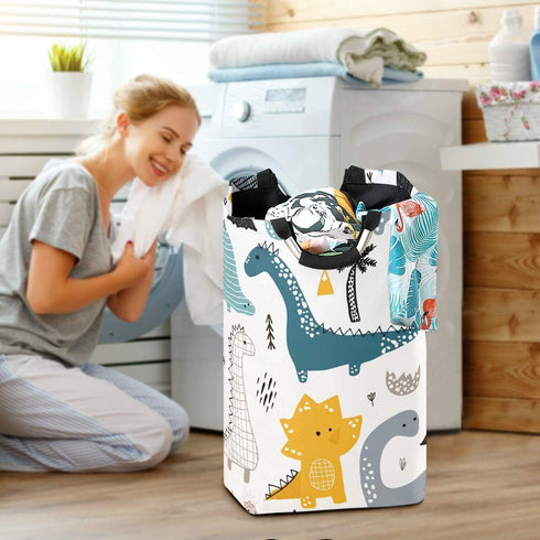 senya Large Storage Basket with Handles, Collapsible Organizer Bin for Nursery Clothes Toys, Dino Scandinavian Style