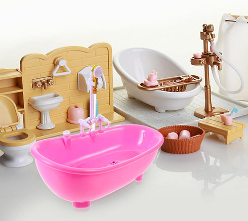 Set 12'' Toyvian Toy Bathtub for Dolls, Baby Doll Real Working Bath Electric Bathtub with Shower and Faucet Pretend