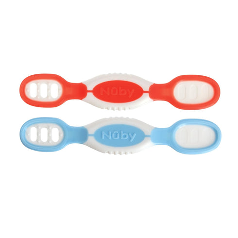 Nuby Dip & Scoop Spoons - (2-Pack) Baby Led Weaning Spoons for Babies - Red and Blue, 6+ Months