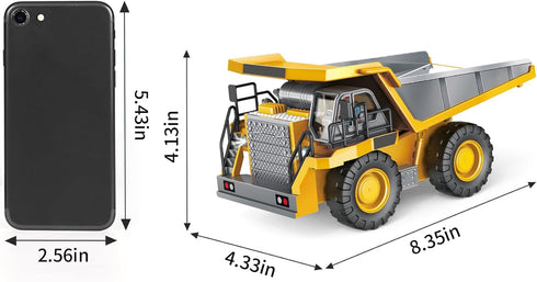 6-10 PREPOP Kids' RC Dump Truck Toy - Remote Control Construction Truck with Metal Bed, Lights & Sounds, for Boys Ages