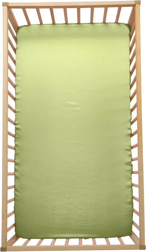 SiinvdaBZX Satin Mini Crib Sheets, 38 x 24In, Silky Soft Mini Portable Crib Sheets, Sage Green